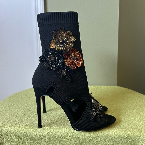 New Zara Black Embellished Sock Ankle Boots Sz 37 - Picture 5 of 13